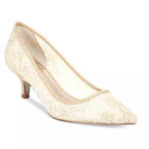 Adrianna Papell Cream Lace Pointed Toe Kitten Heel Pumps